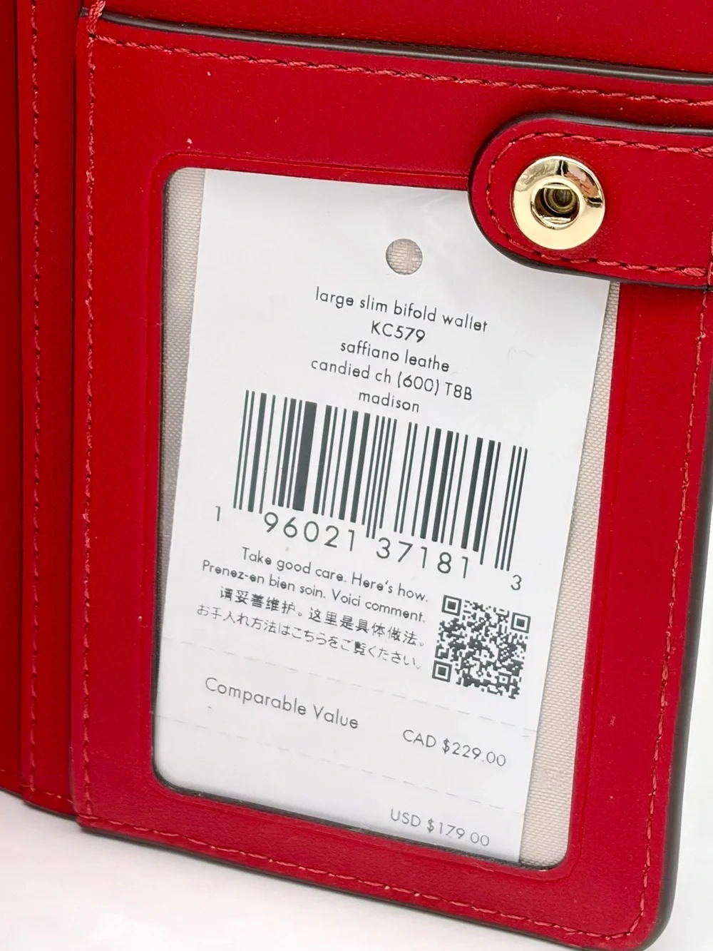 Kate Spade Large Madison Slim Bifold Wallet Red NWT